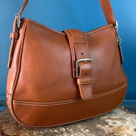 Vintage Coach Hampton Saddle Brown Leather Hobo Shoulder Purse 7583 - Picture 3 of 17
